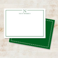 Modern Initial Monogram Green Border Stationery
