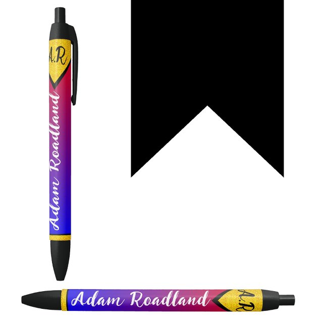Modern Initial Monogram Name, Affordable Luxury  Black Ink Pen (Modern style pen
Blue red gold pen
Initial monogrammed name pen
Affordable luxury pen)