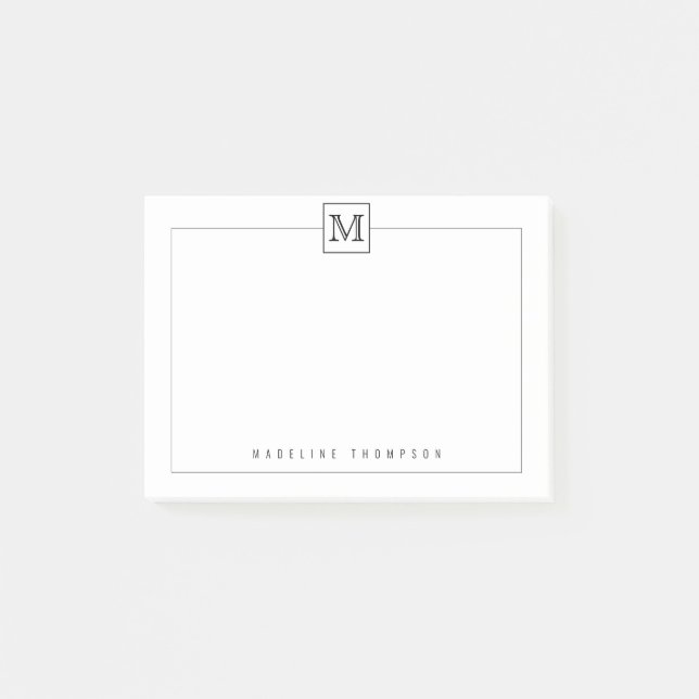 Modern Initial Monogram Square Border Black Post-it Notes (Front)