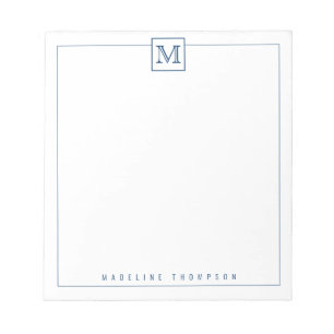 Modern Initial Monogram Square Border Navy Blue Notepad