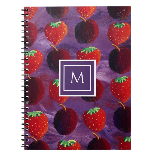 Modern Initial Monogram Summer Fruits Pattern Notebook (Front)