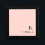 Modern Initial Monogram Trendy Pink Minimalist Gift Box<br><div class="desc">This simple elegant design features your name and initial in the bottom corner in customisable modern minimalist grey typography on a pink / peach background. This trendy design makes the perfect birthday, anniversary, graduation, baby shower, wedding or bridal shower gift. Simply add your name and initial in the personalise section...</div>
