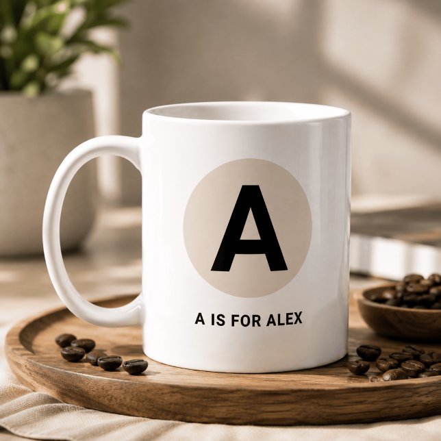 Modern Initial Mug – “A is for [Name]” Design (Creator Uploaded)