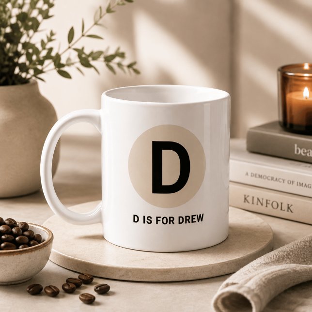 Modern Initial Mug – “D is for [Name]” Design (Creator Uploaded)