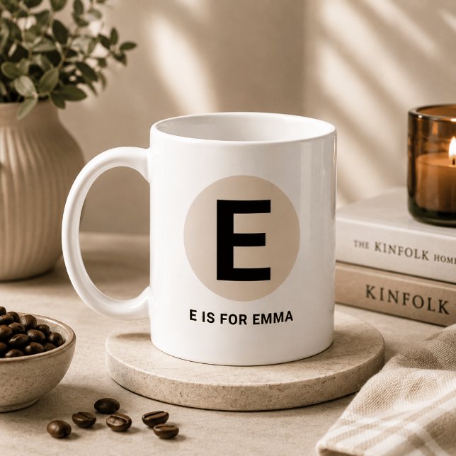 Modern Initial Mug – “E is for [Name]” Design (Creator Uploaded)