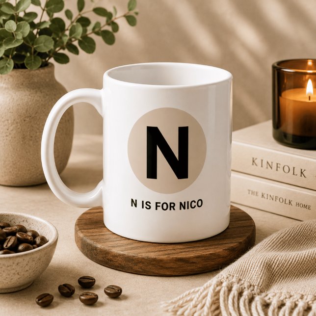 Modern Initial Mug – “N is for [Name]” Design (Creator Uploaded)