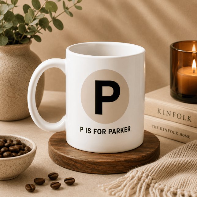 Modern Initial Mug – “P is for [Name]” Design (Creator Uploaded)