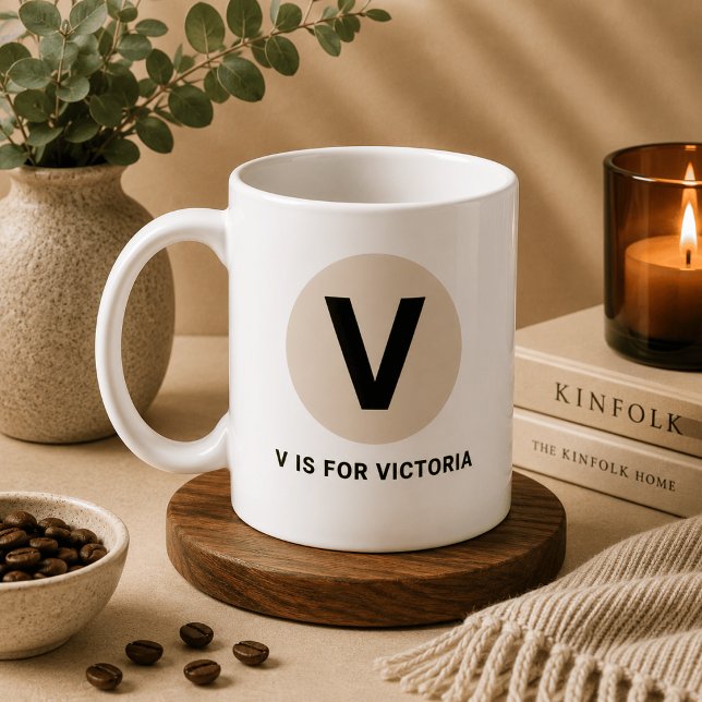 Modern Initial Mug – “V is for [Name]” Design (Creator Uploaded)