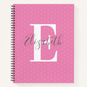 Modern Initial Name Polka Dot Pink Girly Notebook