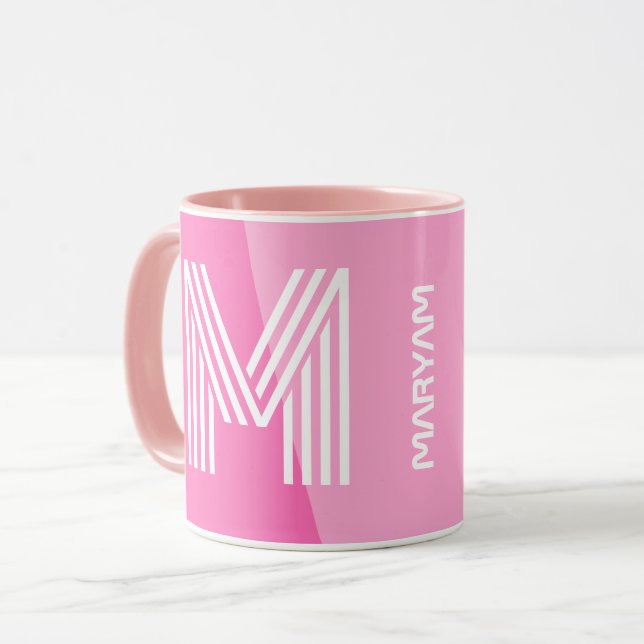 Modern Initial & Personalised Pink White Monogram Mug (Front Left)