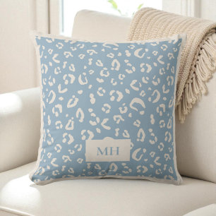 Modern  Initials Blue Leopard Spots Print Monogram Cushion