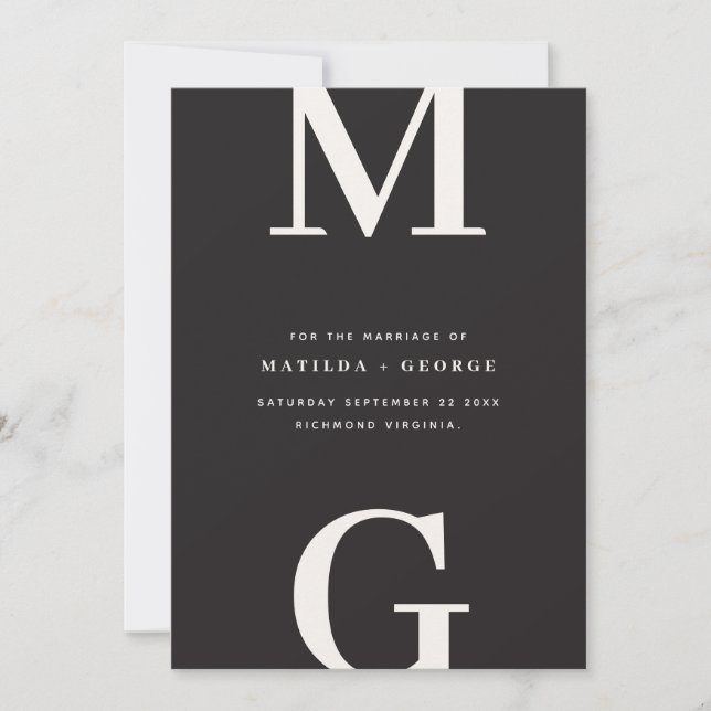 Modern initials bold graphic typography wedding save the date (Front)