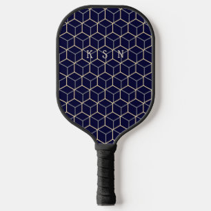    Modern Initials Cool Abstract Pattern Navy Blue Pickleball Paddle