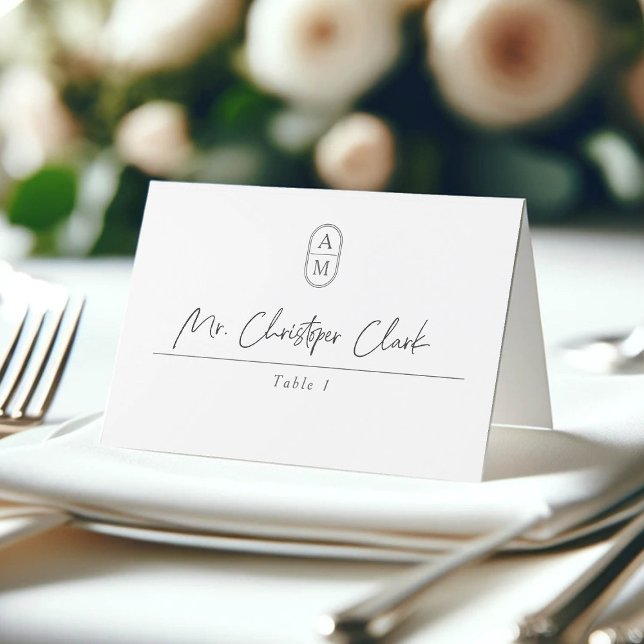 Modern initials, elegant wedding Folded Place Card (Creator Uploaded)