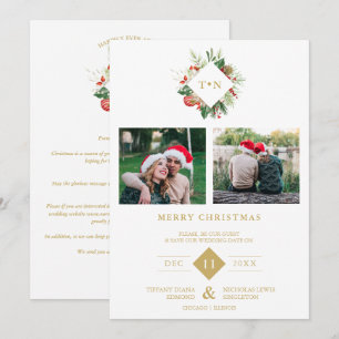 Modern Initials Floral Christmas Wreath 2 Photos Save The Date