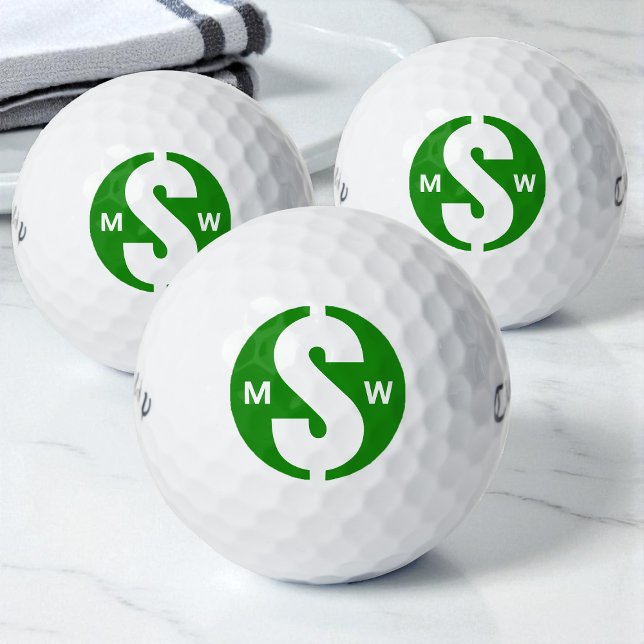 Modern Initials Fun Green Money Custom Monogram Golf Balls (Modern Initials Fun Green Money Custom Monogram Golf Balls)