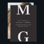 Modern initials graphic typography photo wedding save the date<br><div class="desc">Modern initials bold graphic typography photo wedding save the date card. With modern,  elegant typography and striped backer design. Colours can be customised.</div>