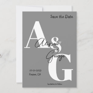 Modern Initials Grey Photo Save The Date