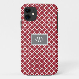 Modern Initials iPhone Cases (Grey/Red)