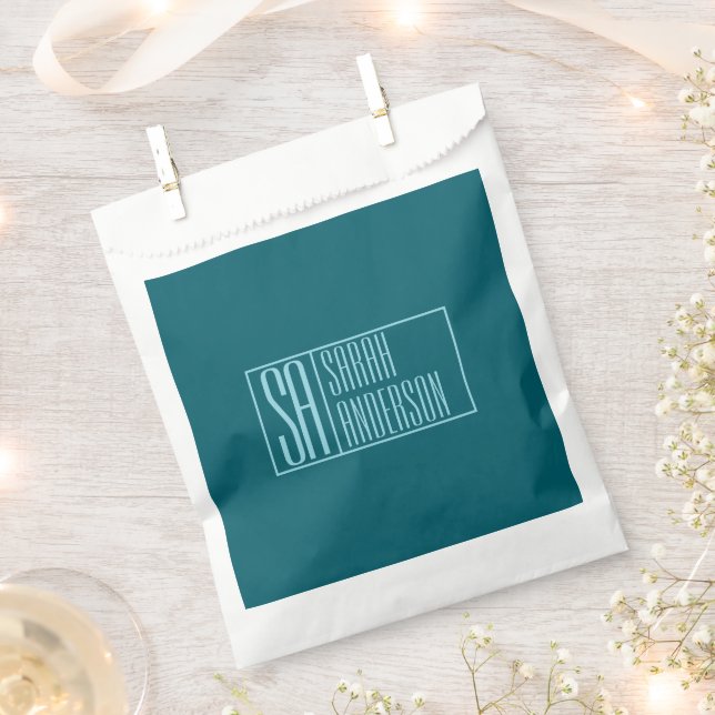 Modern Initials & Name | Dark Teal & Light Blue Favour Bag (Clipped)