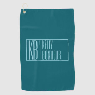 Modern Initials & Name Dark Teal & Light Blue Golf Towel