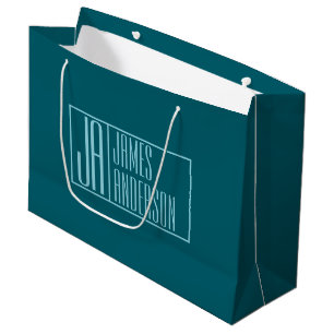 Modern Initials & Name Dark Teal & Light Blue Large Gift Bag