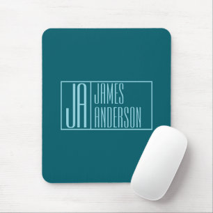 Modern Initials & Name Dark Teal & Light Blue Mouse Pad