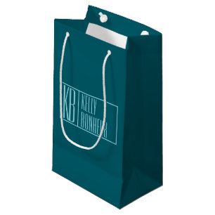 Modern Initials & Name Dark Teal & Light Blue Small Gift Bag