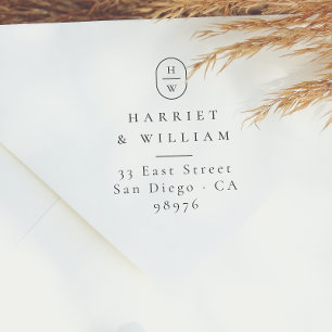 Modern Initials Wedding Monogram Return Address Rubber Stamp