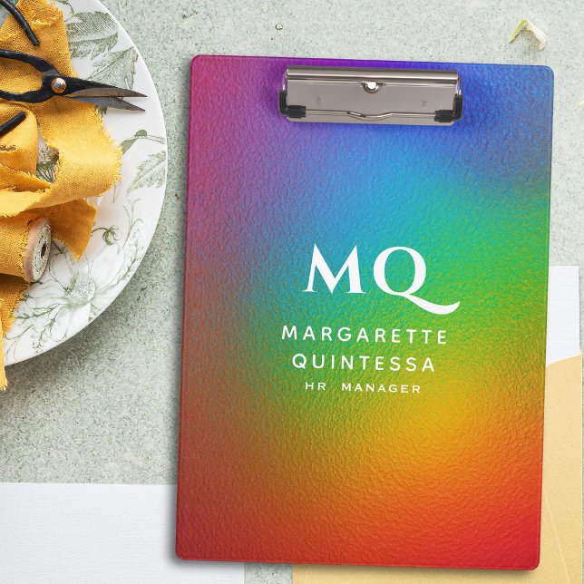 Modern Initials White Monogram Colourful Rainbow Clipboard (Creator Uploaded)