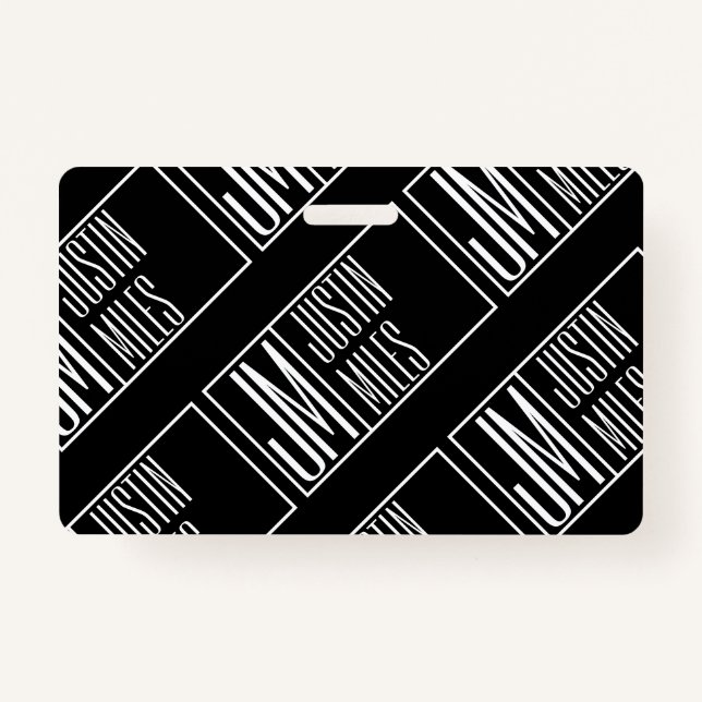 Modern Initials with Name Monogram Pattern ID Badge (Front)