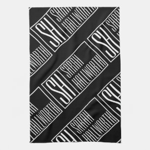 Modern Initials with Name Monogram Pattern Tea Towel
