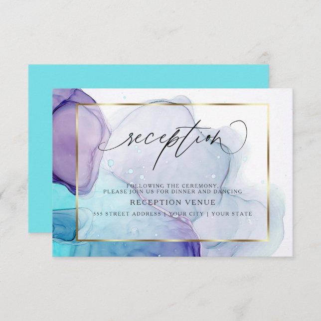 Modern Ink Aqua and Purple Reception Invitation (Front/Back)