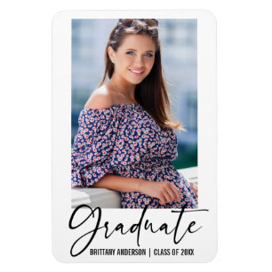 Modern Ink Pen Calligraphy Graduation Announcement Magnet