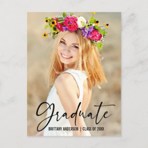 Modern Ink Pen Calligraphy Graduation Announcement Postcard
