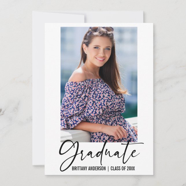 Modern Ink Pen Calligraphy Script Graduation Announcement (Front)