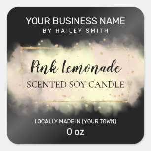 Modern Ink Pink Yellow Scented Soy Candle Square Sticker