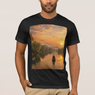 Modern Ink Wash Riverside Landscape T-Shirt