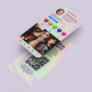 Modern Instagram Nail Artist Nail Tech Holographic Business Card