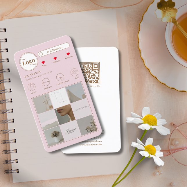 Modern Instagram Photo Collage Pink Business Card (Modern Instagram Photo Collage Pink Business Card)