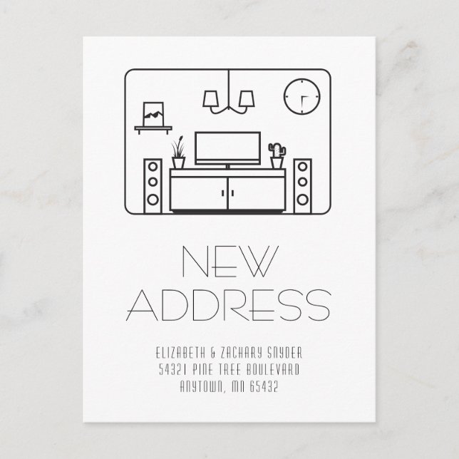 Modern Interior Black White New Address Postcard (Front)