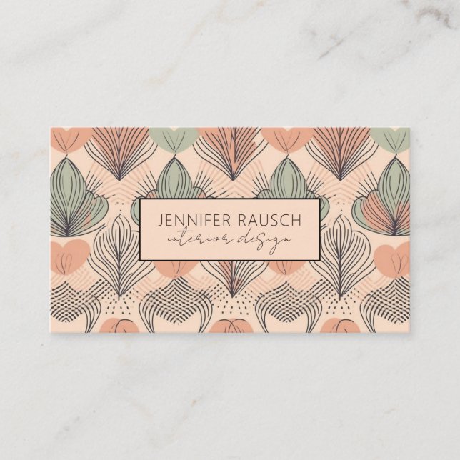 Modern Interior Designer Abstract Boho Apricot  Business Card (Front)