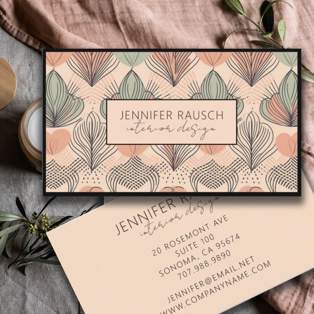 Modern Interior Designer Abstract Boho Cream Green Business Card (Creator Uploaded)