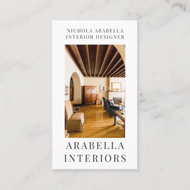 Modern Interior Designer Photo Business Card (Front)