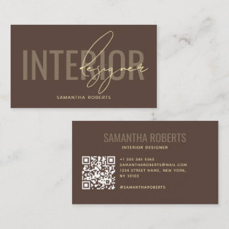 Modern interior designer QR Code brown Business Card