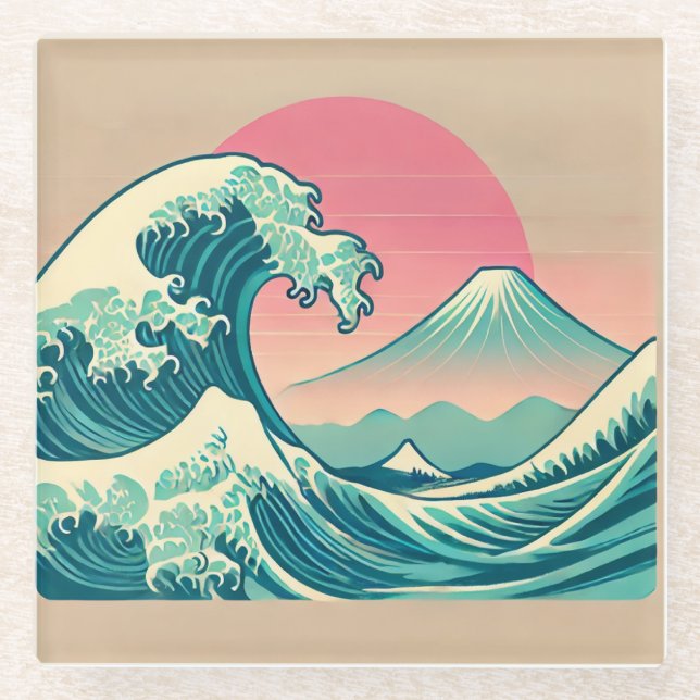 Modern Interpretation of The Great Wave Glass Coaster (Front)