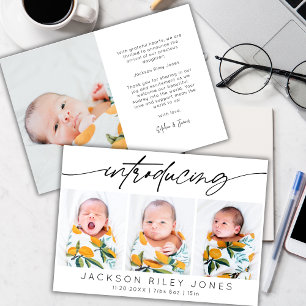 Modern Introducing Baby Newborn 3 Photo Collage Announcement