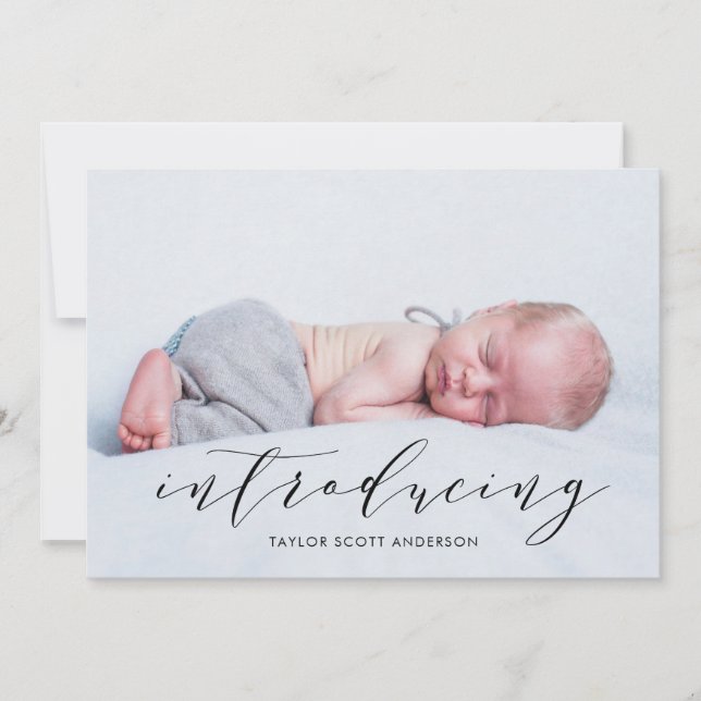 Modern Introducing Baby Script Birth Announcement (Front)