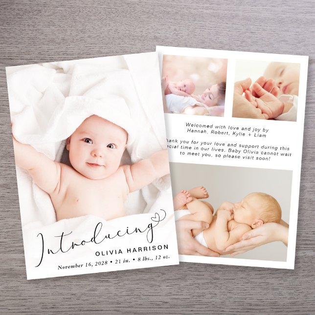 Modern Introducing Photo Collage Birth Announcement (Announce the arrival of your precious baby in a way that is as beautiful and unique as they are)