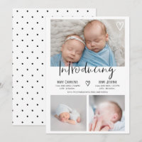 Modern introducing script 3 photo baby twins birth